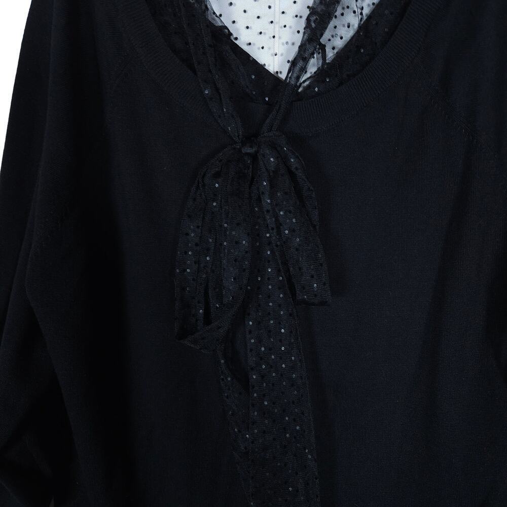 Eloquii Shirt 18 20 Black Polka Dot Mesh V Neck Long Sleeve Elastic Cuff Top - Picture 10 of 13